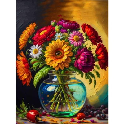 Алмазная мозаика Радужный букет 30х40 см полное заполнение Рыжий кот АЛМ-0032 1